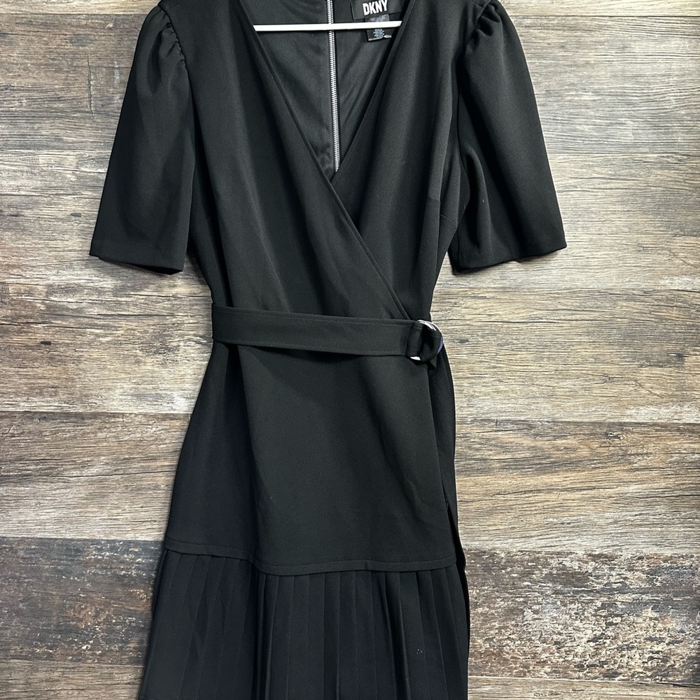DKNY Black Midi Wrap Dress with Belt